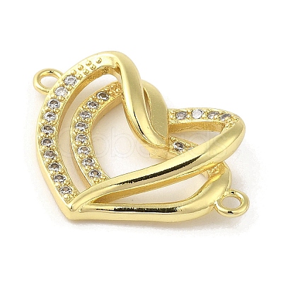 Rack Plating Brass Micro Pave  Clear Cubic Zirconia Double Heart Connector Charms KK-C052-41B-G-1