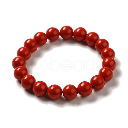 10mm Round Cinnabar Mala Beaded Stretch Bracelets BJEW-B080-25A-1