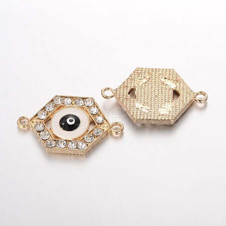 Light Gold Plated Hexagon Alloy Enamel Evil Eye Links Connectors ENAM-J532-02KCG-1