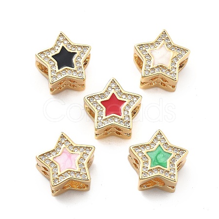 Rack Plating Brass with Cubic Zirconia Pendants and Enamel KK-Q017-08A-G-1