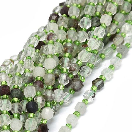 Natural Green Lodolite Quartz/Garden Quartz/Green Phantom Quartz Beads Strands G-O201B-23-1