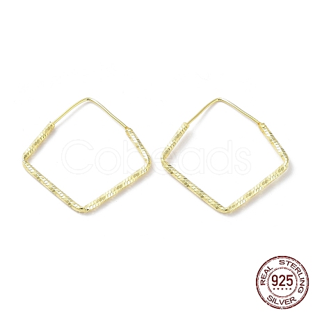 925 Sterling Silver Textured Rhombus Hoop Earrings EJEW-K258-05G-1