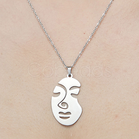 Non-Tarnish 201 Stainless Steel Hollow Abstract Face Pendant Necklace NJEW-OY001-83-1