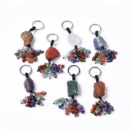 Natural Mixed Gemstone Nugget with Mixed Gemstone Chips Tassel Keychains KEYC-P012-02P-1