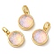 Rack Plating Brass with Synthetic Opal Pendants, Flat Round, Pink, 14.5x11.5x6.5mm, Hole: 5mm