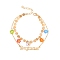 Constellation Alloy & Glass Seed Beads Double Layer Colorful Flower Anklets, Golden, Sagittarius, 11 inch(28cm)