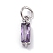 304 Stainless Steel Cubic Zirconia Pendants, Rectangle, Stainless Steel Color, Medium Purple, 17x4x4mm, Hole: 5mm