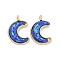 Translucent Resin Pendants, Rack Plating Brass Crescent Moon Charms with Gold Foil, Real 18K Gold Plated, Long-Lasting Plated, Cadmium Free & Lead Free, Steel Blue, 16.5x11.5x3mm, Hole: 1.5mm