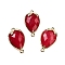 Dyed Natural Malaysia Jade Faceted Teardrop Connector Charms, Brass Red Strawberry Links, Golden, 20x11.5x5mm, Hole: 1.2mm