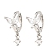 Butterfly Platinum Brass Dangle Hoop Earrings, with Clear Cubic Zirconia, Long-Lasting Plated, Lead Free & Cadmium Free, Clear, 18x7.5mm