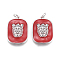 Brass Enamel Pendants, with Brass Jump Rings, Rounded Square, Red, 23x16x4mm, Jump Rings: 3mm Inner Diameter.