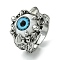 Evil Eye Alloy Acrylic Adjustable Rings, Lead Free & Cadmium Free, Antique Silver, Blue, 21mm, Inner Diameter: 19mm