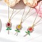 3Pcs 3 Styles Glass Seed Beaded Flower Pendant Necklaces, 304 Stainless Steel Cable Chain Necklaces for Women, Golden, Mixed Color, 17.99 inch(45.7cm), 1pc/color