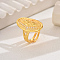 Elegant Hollow Out Lucky Brass Oval Adjustable Rings for Women, Wedding Jewelry, Real 18K Gold Plated, Inner Diameter: 16~19mm