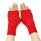 Warm Knitted Acrylic Fiber Half Sleeve Gloves, Women's Autumn and Winter Exposed Finger Sleeve, Red, 200x75mm