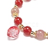 Natural Carnelian(Dyed & Heated) & Strawberry Quartz Beaded Stretch Bracelet with Glass Strawberry Charms for Women BJEW-JB09026-2