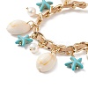 Natural Shell & Shell Pearl & Synthetic Starfish Charm Bracelet BJEW-TA00201-5