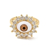 Cubic Zirconia Sun with Evil Eye Open Cuff Ring with Acrylic RJEW-B042-06G-2