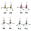 4 Pair 4 Color Synthetic Turquoise & Natural Lava Rock Braided Skeleton Dangle Earrings EJEW-TA00226-1