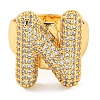 Brass Micro Pave Clear Cubic Zirconia Letter Open Cuff Ring for Women RJEW-M173-01G-N-2