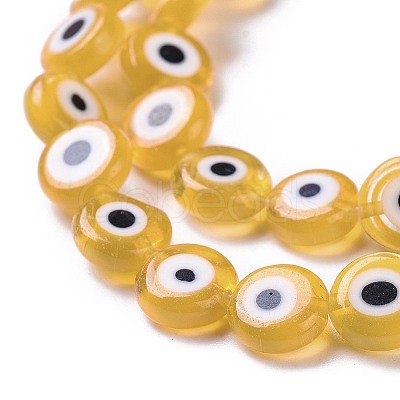 Handmade Evil Eye Lampwork Flat Round Bead Strands LAMP-L058-10mm-01-1