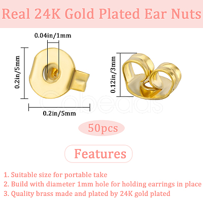 Beebeecraft 50Pcs Brass Friction Ear Nuts KK-BBC0013-54-1