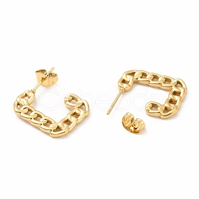 Ion Plating(IP) 304 Stainless Steel Chain Shape Stud Earrings EJEW-F283-03G-1