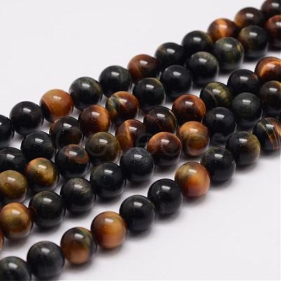 Natural Yellow Blue Tiger Eye(Dyed & Heated) Bead Strands G-K153-B39-8mm-A-1