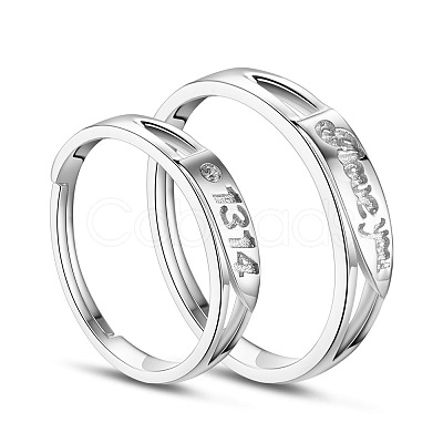 SHEGRACE Adjustable Rhodium Plated 925 Sterling Silver Engraved Couple Rings JR211A-1