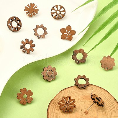 22Pcs 11 Styles Walnut Wood Stud Earring Findings MAK-CJ0001-17-1