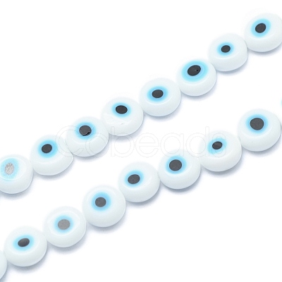 Handmade Evil Eye Lampwork Flat Round Bead Strands X-LAMP-L058-6mm-14-1