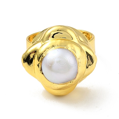 Natural Pearl Flower Adjustable Ring RJEW-F125-04G-1