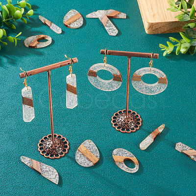 Biyun 14Pcs 7 Styles Transparent Resin & Walnut Wood Pendants RESI-BY0001-06-1