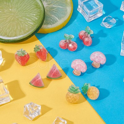 Resin Fruits Stud Earrings EJEW-JE05285-1