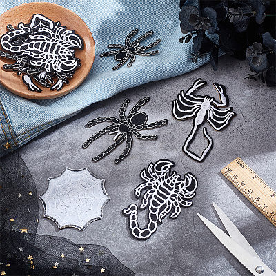 10Pcs 5 Style Halloween Spider/Scorpion/Web Computerized Embroidery Cloth Iron on/Sew on Patches PATC-FG0001-78-1