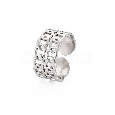 Non-Tarnish 304 Stainless Steel Curb Chain Open Cuff Ring for Women RJEW-S405-162P-1