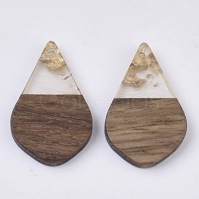 Transparent Resin & Walnut Wood Pendants X-RESI-S358-23-A01-1