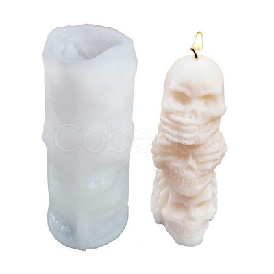 DIY Halloween Theme Skull-shaped Candle Making Silicone Statue Molds DIY-M033-01-1