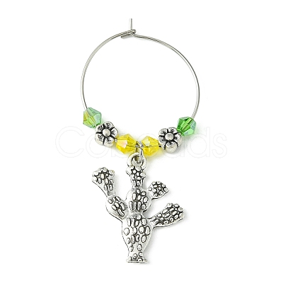 Tibetan Style Alloy Cactus Wine Glass Charms AJEW-JO00236-01-1