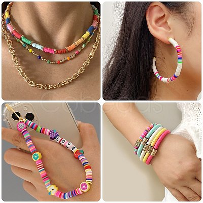 SUNNYCLUE 610Pcs 10 Colors Handmade Polymer Clay Bead Strands 