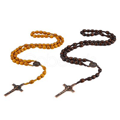 FIBLOOM 2Pcs 2 Colors Alloy Religion Crucifix Cross Pendant Necklaces Set NJEW-FI0001-38-1