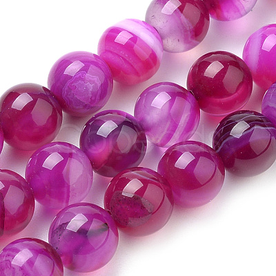 Natural Striped Agate/Banded Agate Beads Strands G-S259-04-14mm-1