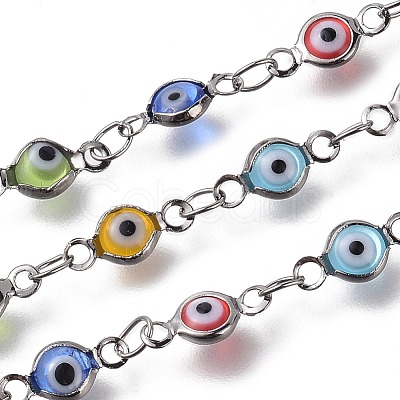 Handmade Evil Eye Lampwork Link Chains CHC-F009-01A-B-1