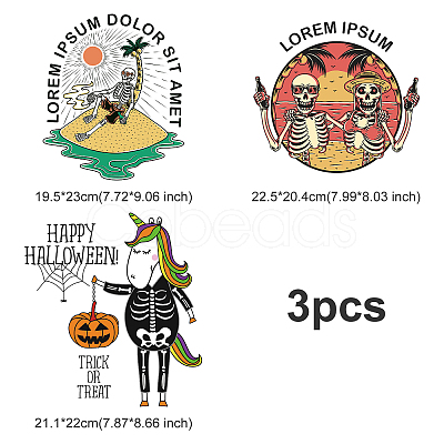 CREATCABIN 3Pcs 3 Style Halloween Theme Horse & Skull Pattern Pet Film with Hot Melt Adhesive Heat Transfer Film DIY-CN0001-42-1