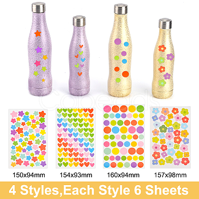 GOMAKERER 4 Bags 4 Styles Flat Round & Flower & Star & Heart Colorful Self-Adhesive Paper Gift Tag Stickers AJEW-GO0001-03-1