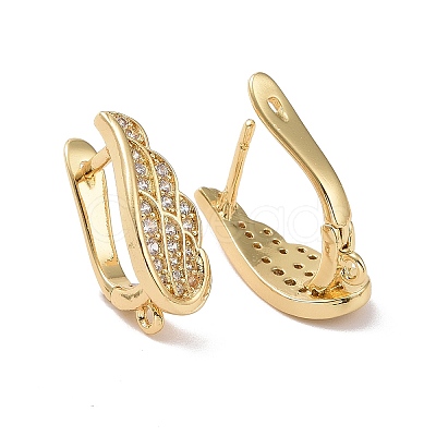 Rack Plating Brass Micro Pave Cubic Zirconia Hoop Earring Findings with Latch Back Closure X-ZIRC-C039-08G-1