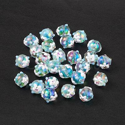 UV Plating Rainbow Iridescent Acrylic Enamel Beads OACR-I003-10-1