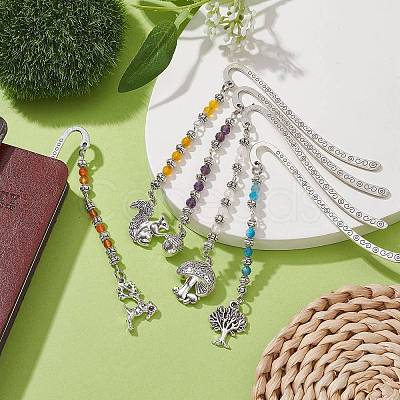 Autumn Tree/Mushroom/Squirrel Tibetan Style Alloy Pendant Bookmark AJEW-JK00246-1