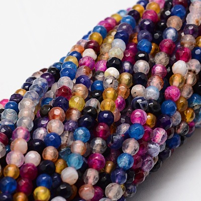 Faceted Natural Agate Round Beads Strands X-G-E318C-4mm-01-1