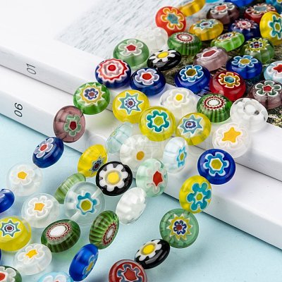 Flat Round Handmade Millefiori Glass Beads LK-R004-21-1